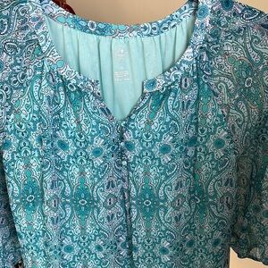 Blue Buttoned Blouse with Mandarin Collar